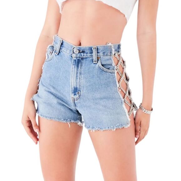 FURST OF A KIND VINTAGE CRISS CROSS SIDE CHAIN DENIM SHORTS |Size:24| - Picture 5 of 6